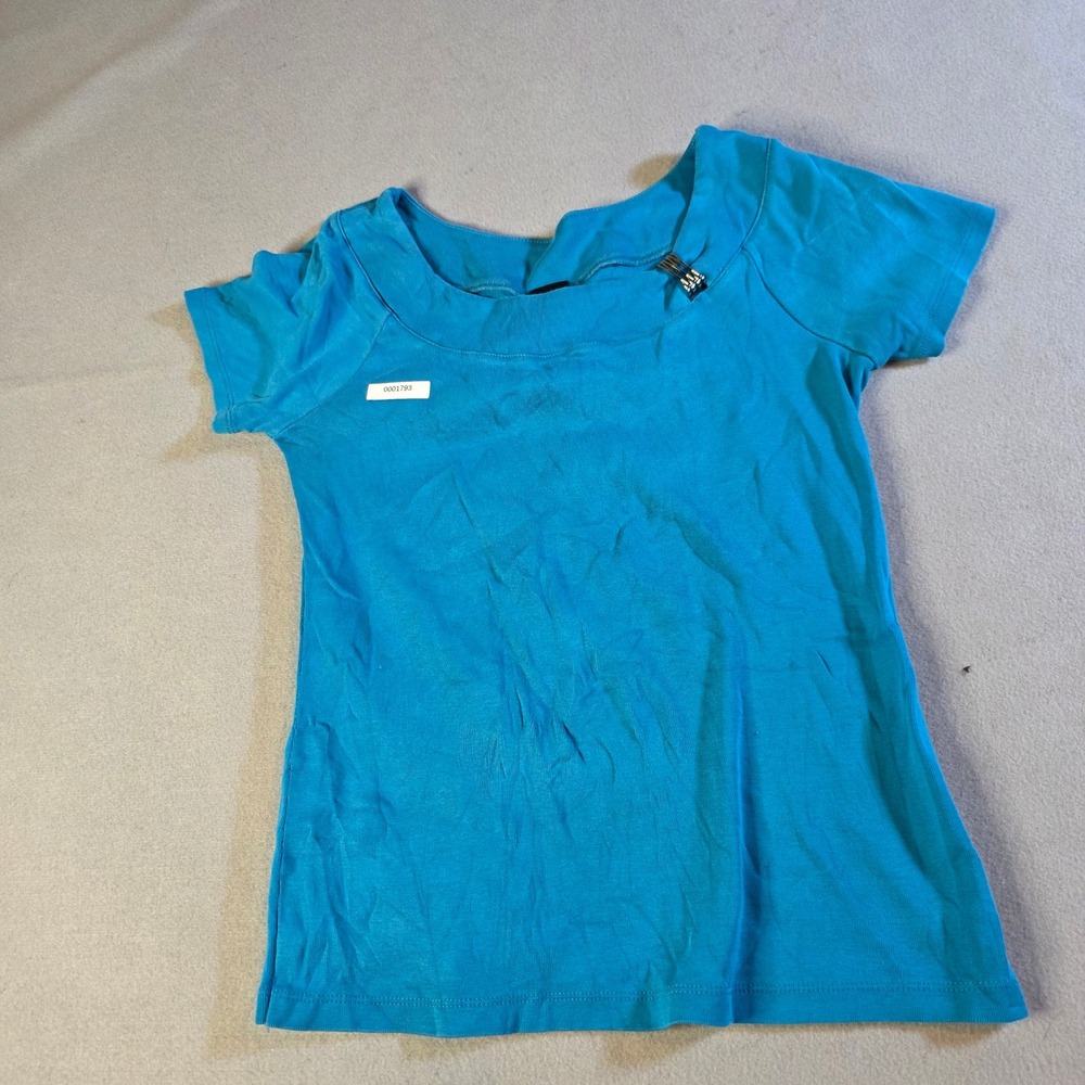 Rafaella Turquoise Blue Cotton Ribbed Short Sleeve Scoop Neck Top Size M